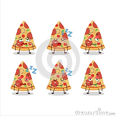 Cartoon character of slice of beef pizzawith sleepy expression Vector Illustration