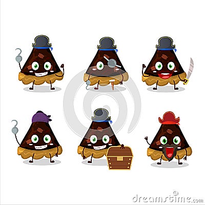 Cartoon character of slice of pecan pie with various pirates emoticons Vector Illustration