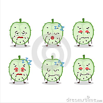 Cartoon character of slice of soursop with sleepy expression Vector Illustration