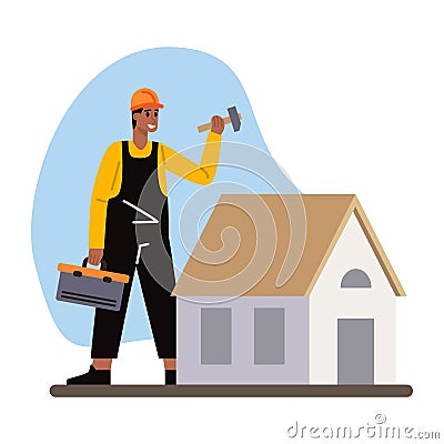 Cartoon character of smiling young man making home repair Vector Illustration