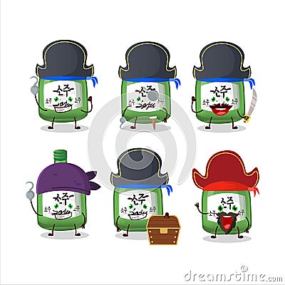 Cartoon character of soju with various pirates emoticons Cartoon Illustration