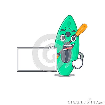 Cartoon character style of canoe holding a white board Vector Illustration