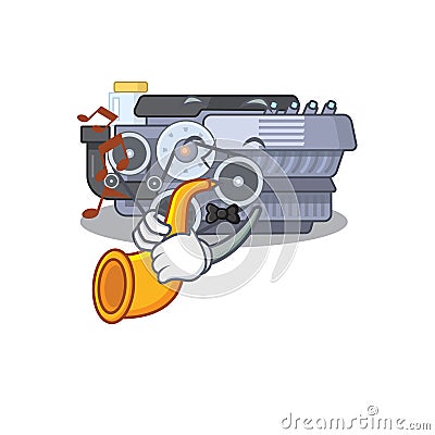 Cartoon character style of combustion engine performance with trumpet Vector Illustration