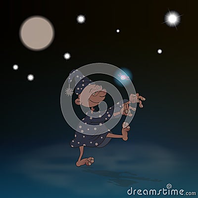 Cartoon character suffering from sleepwalking walks in a dream. Coloring vector illustration with color illustration Stock Photo