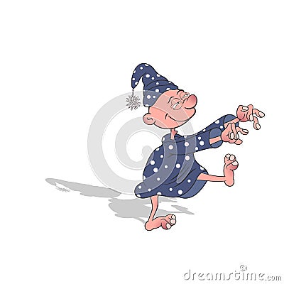 Cartoon character suffering from sleepwalking walks in a dream. Vector illustration on a white background with shadow Stock Photo