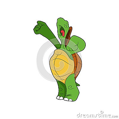 Cartoon character. Turtle sings. Turtle is screaming. Isolated on white background. Animal theme Vector Illustration