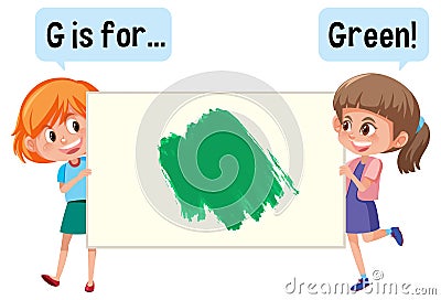 Cartoon character of two kids holding colour vocabulary banner Vector Illustration