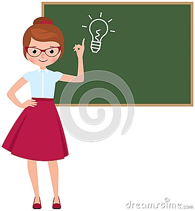 Cartoon character vector teacher standing at the blackboard Vector Illustration