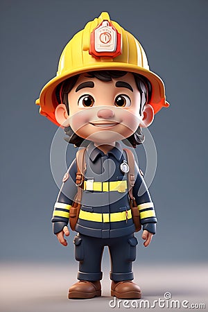 Cartoon Character Wearing Firemans Helmet. Generative AI. Stock Photo