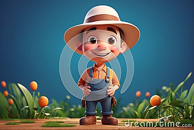 Cartoon Character Wearing Hat and Overalls, Wholesome Icon in Animated Attire. Generative AI. Stock Photo