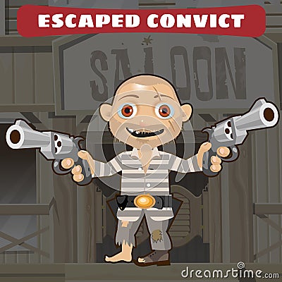 Cartoon character of Wild West - escaped convict Vector Illustration