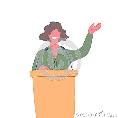 Cartoon Character Woman Confident Speaker Concept. Vector Vector Illustration