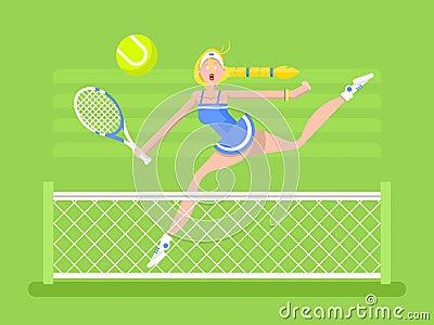 Cartoon character woman tennis player Vector Illustration