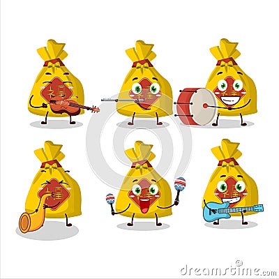 Cartoon character of yellow bag chinese playing some musical instruments Vector Illustration