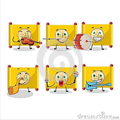 Cartoon character of yellow paper roll chinese playing some musical instruments Cartoon Illustration