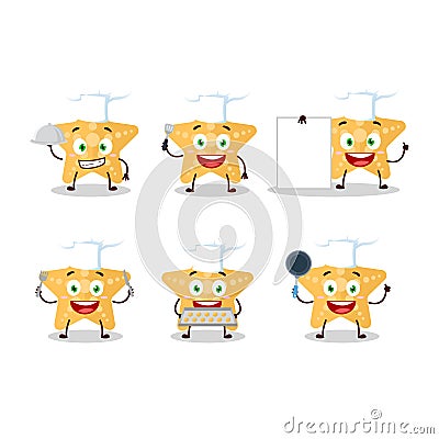 Cartoon character of yellow starfish with various chef emoticons Vector Illustration