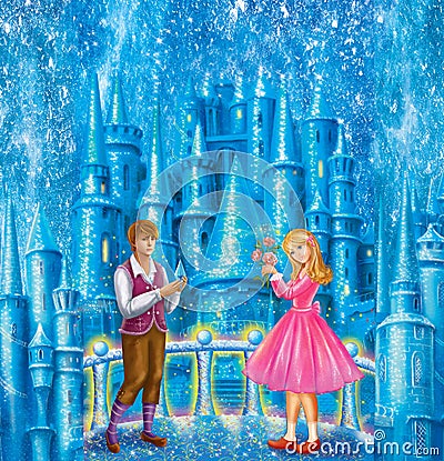 Cartoon Characters Gerda and Kai for fairy tale Snow Queen written by Hans Christian Andersen Stock Photo