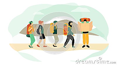 Cartoon characters hiking people backpacking vector illustration Vector Illustration