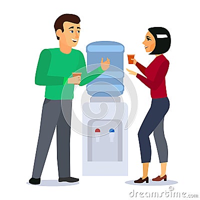 Cartoon Characters People around Water Cooler Gossip Concept. Vector Vector Illustration