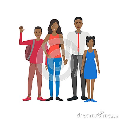 Cartoon Characters People National Family African American. Vector Vector Illustration
