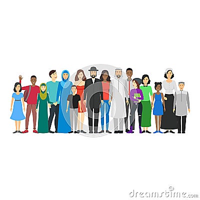 Cartoon Characters People National Family Crowd. Vector Vector Illustration