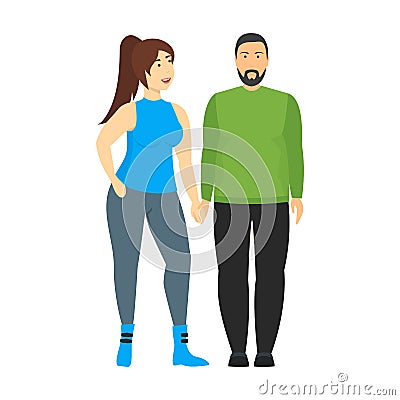 Cartoon Characters People Plus Size Couple. Vector Vector Illustration