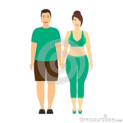 Cartoon Characters People Plus Size Couple. Vector Vector Illustration