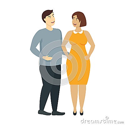 Cartoon Characters People Plus Size Couple. Vector Vector Illustration