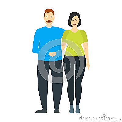 Cartoon Characters People Plus Size Couple. Vector Vector Illustration