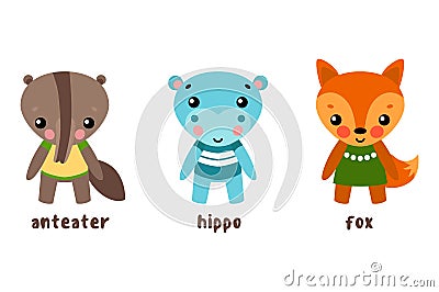 Cartoon characters or set of animals. Vector Illustration