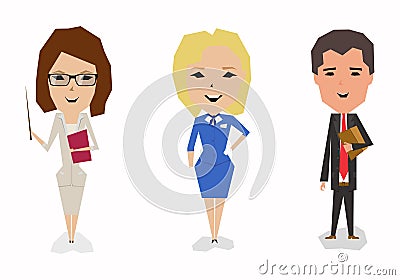 Cartoon characters. A set of professions. Teacher, stewardess, lawyer Vector Illustration