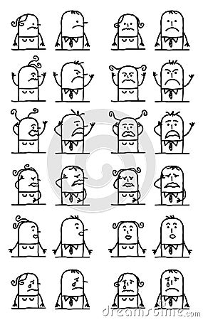 Cartoon Characters Set - Unhappy and Sad Faces Vector Illustration