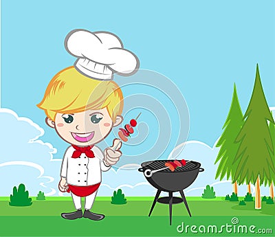 Chef cooking bbq in the gardenCartoon characters Cartoon Illustration