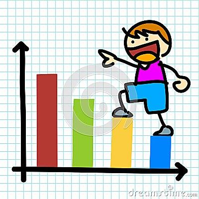 Cartoon charactor and business graph. Vector Illustration