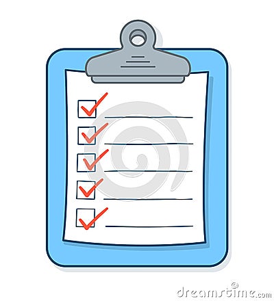 Cartoon checklist with check marks on clipboard Vector Illustration