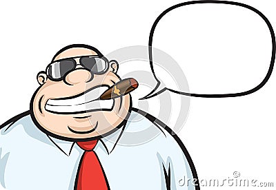 Cartoon cheerful boss with speech bubble Vector Illustration