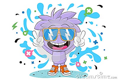 Cartoon cheerful boy with glasses. Vector illustration of an excited boy. Funny boy character. Isolated Vector Illustration