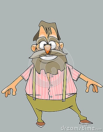 Cartoon cheerful grandfather with a beard and mustache Vector Illustration