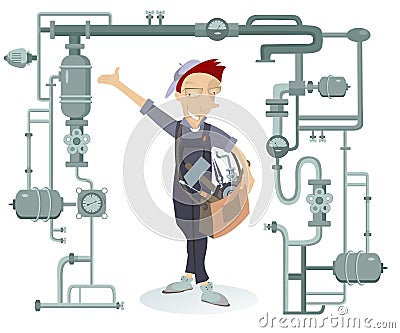 Smiling worker with a tool bag illustration Vector Illustration