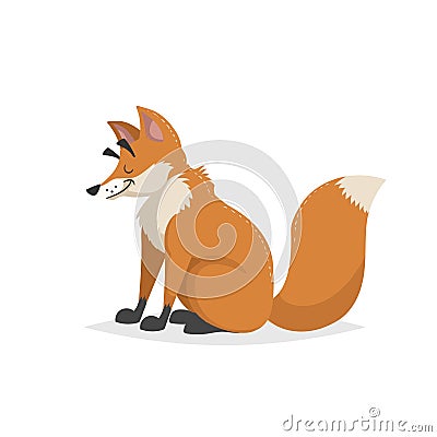 Cartoon cheerful sitting red fox. Forest Europe and North America animal. Flat with simple gradients trendy design. Vector Illustration