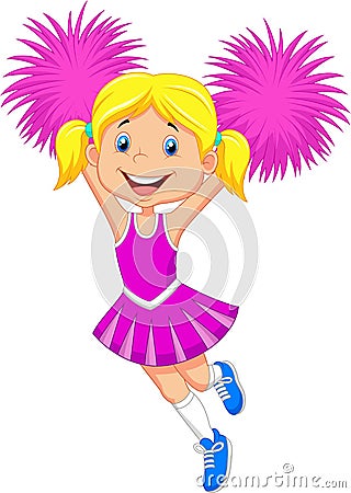 Cartoon Cheerleader with Pom Poms Vector Illustration