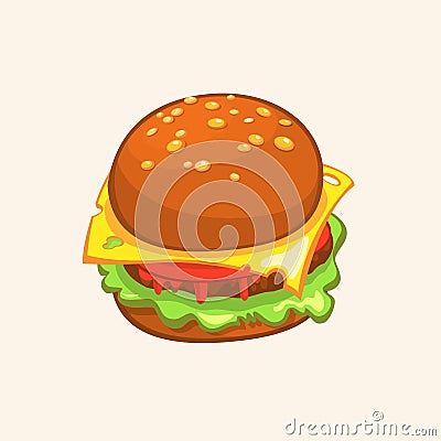 Cartoon Cheeseburger. Vector drawing of hamburger Cartoon Illustration