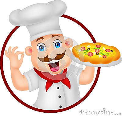 Cartoon Chef Character With Pizza Vector Illustration