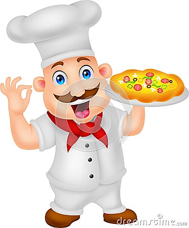 Cartoon Chef Character With Pizza Vector Illustration