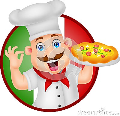 Cartoon Chef Character With Pizza Vector Illustration