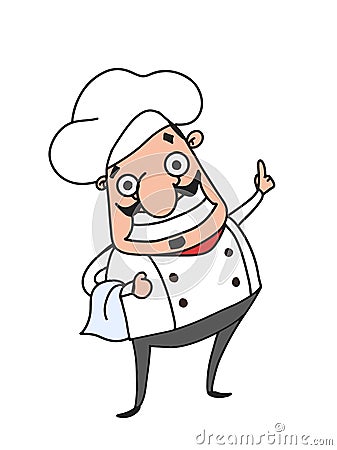 Cartoon chef characters pointing with his finger and menu white background Cartoon Illustration