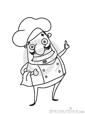 Cartoon chef characters pointing with his finger and menu white background Vector Illustration