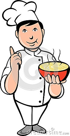 Cartoon Chef cook bowl soup Stock Photo