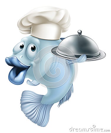 Cartoon chef fish and cloche Vector Illustration