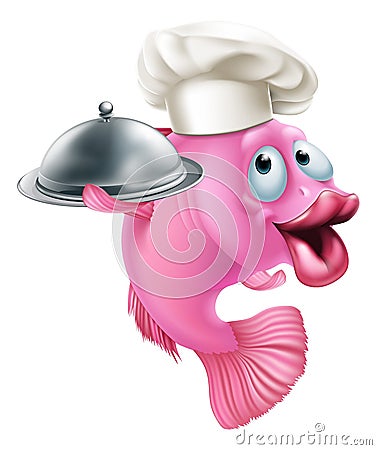 Cartoon chef fish mascot Vector Illustration